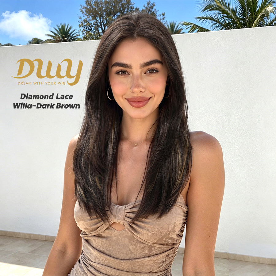 Willa- NEW! DWY Pre-cut U part Diamond Lace Long-length Lace Icy Bronde Highlighted Layer-cut Curly Hair Glueless Synthetic Wigs for Women 22 Inch