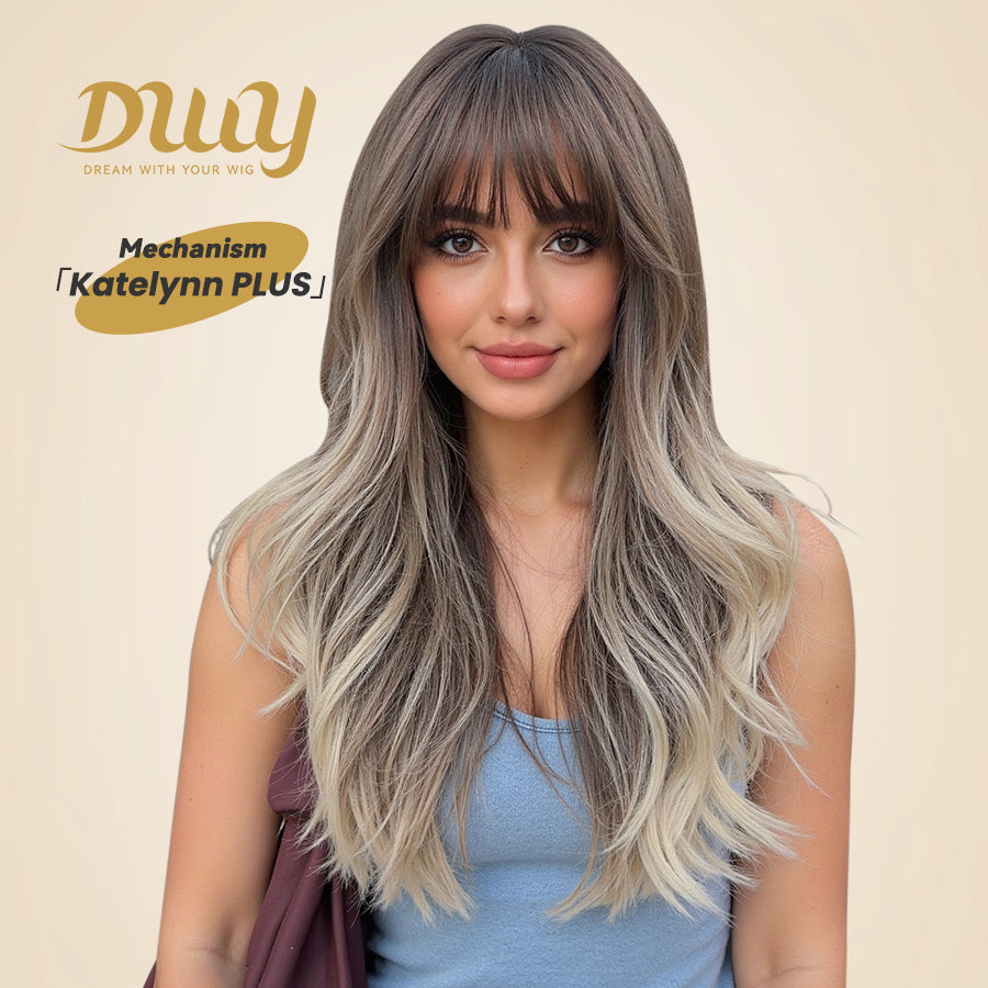 Katelynn PLUS - NEW! MiraScalp Long-length Wave Gery Gradient Brown Layer-cuts Glueless Synthetic Wig