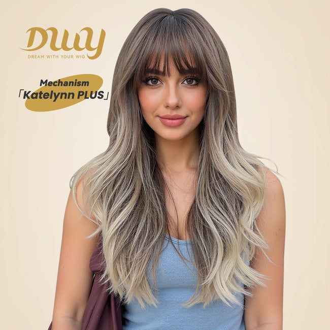 Katelynn PLUS - NEW! MiraScalp Long-length Wave Gery Gradient Brown Layer-cuts Glueless Synthetic Wig