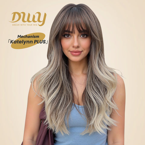 DWY Katelynn PLUS - NEW! MiraScalp Long-length Wave Gery Gradient Brown Layer-cuts Glueless Synthetic Wig
