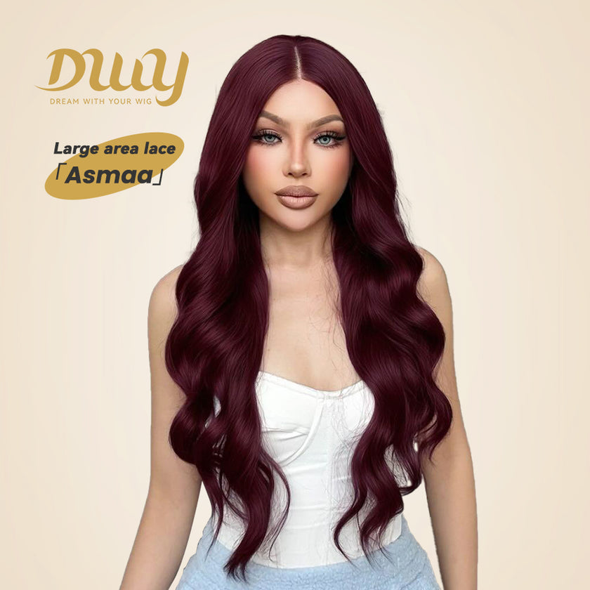Asmaa-DWY Lace Front 13×6 Burgundy Curly Free Part Synthetic Wig