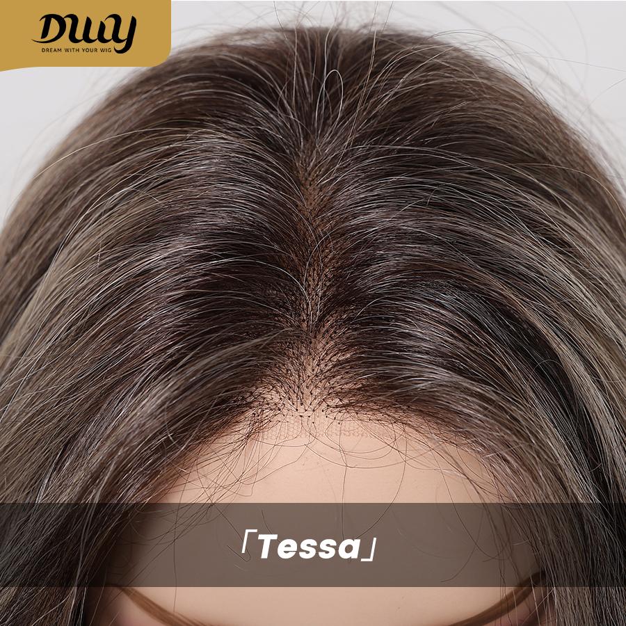 Tessa -DWY Women's Glueless Frontal Wig, 26-Inch Pre-Cut U-Part Diamond Lace Long Cool Brown with Highlights Curly Synthetic Wavy Wig, Glueless Frontal Wigs