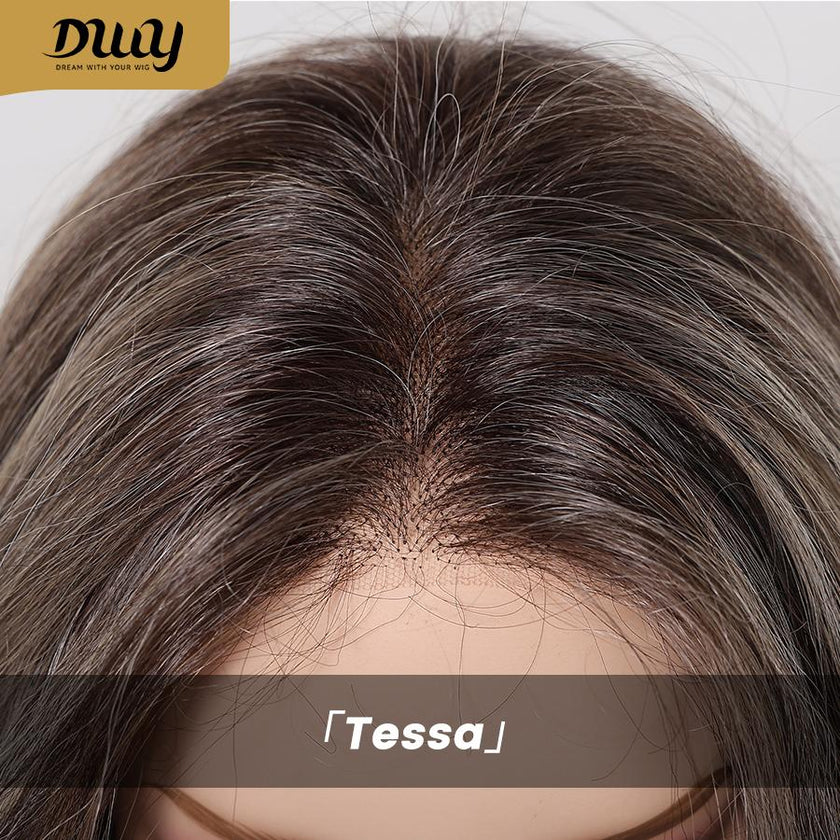 Tessa -DWY Women's Glueless Frontal Wig, 26-Inch Pre-Cut U-Part Diamond Lace Long Cool Brown with Highlights Curly Synthetic Wavy Wig, Glueless Frontal Wigs
