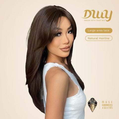 Billie-DWY 13×6 Lace Front Free Part Long Straight Dark Brown Glueless Synthetic Wig