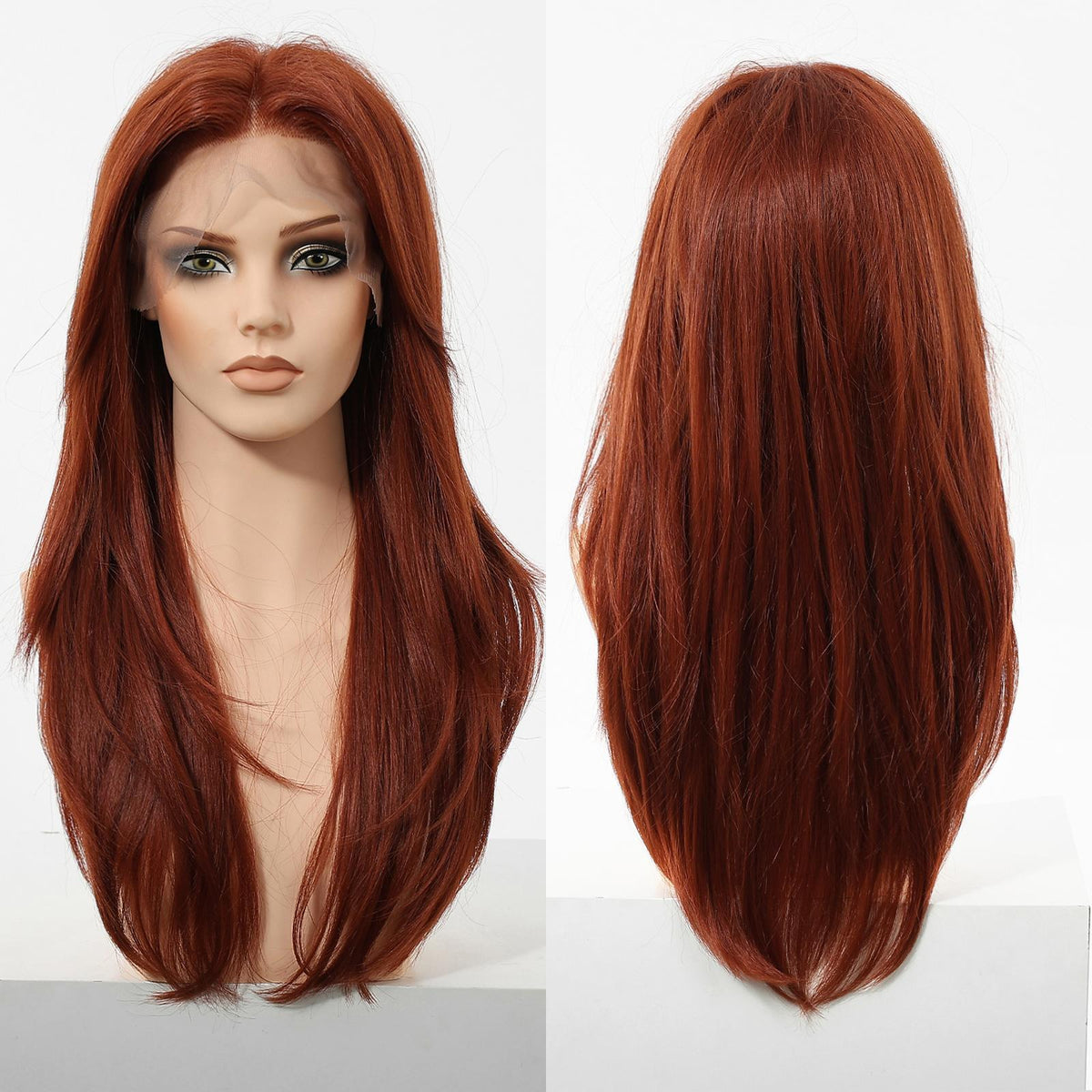 Una - DWY 13×4 Lace Front Free Part Long-Length Layer-cut Copper Glueless Synthetic Wig