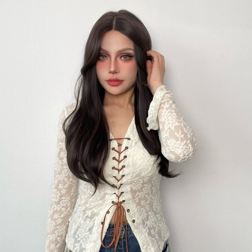 Cassidy-DWY Lace Front Tresses Black Wavy Middle Part Synthetic Wig