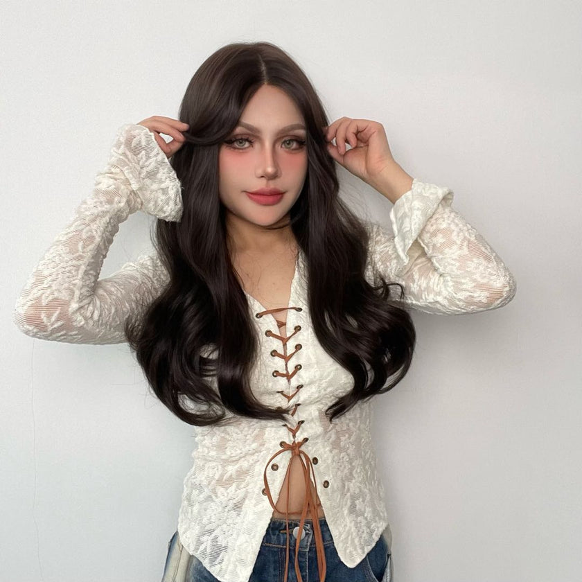 Cassidy-DWY Lace Front Tresses Black Wavy Middle Part Synthetic Wig