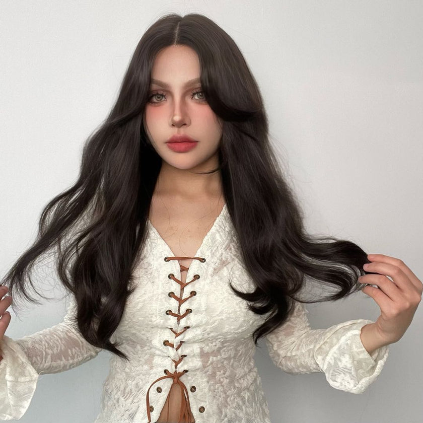 Cassidy-DWY Lace Front Tresses Black Wavy Middle Part Synthetic Wig
