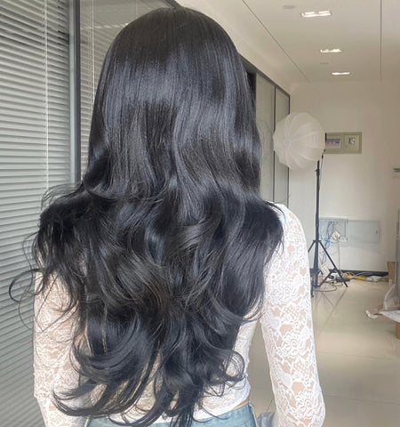 [*Naomi]【Lace Front】DWY Black Mid-split Long Curly Without Bangs Glueless Synthetic Wigs 13*4*1 24''HC11072-2