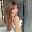 DWY Orange Long Auburn Red Wig with Bangs Layered Wig