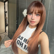 DWY Orange Long Auburn Red Wig with Bangs Layered Wig