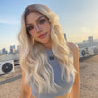 Arya-DWY Lace Front Mid-Length Curly Platinum Blonde With Dark Roots Ombre Synthetic Wig