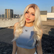 Arya-DWY Lace Front Mid-Length Curly Platinum Blonde With Dark Roots Ombre Synthetic Wig
