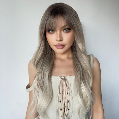 Eden-DWY Ombre Blonde Wavy Synthetic Wig With Bangs