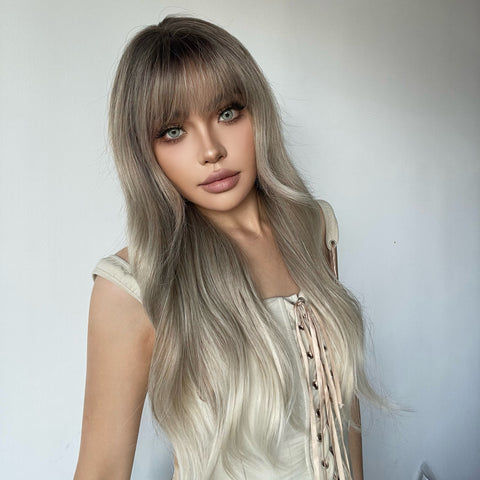 Eden-DWY Ombre Blonde Wavy Synthetic Wig With Bangs