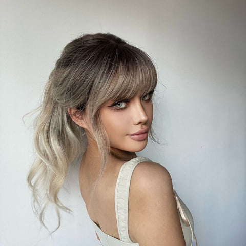 Eden-DWY Ombre Blonde Wavy Synthetic Wig With Bangs