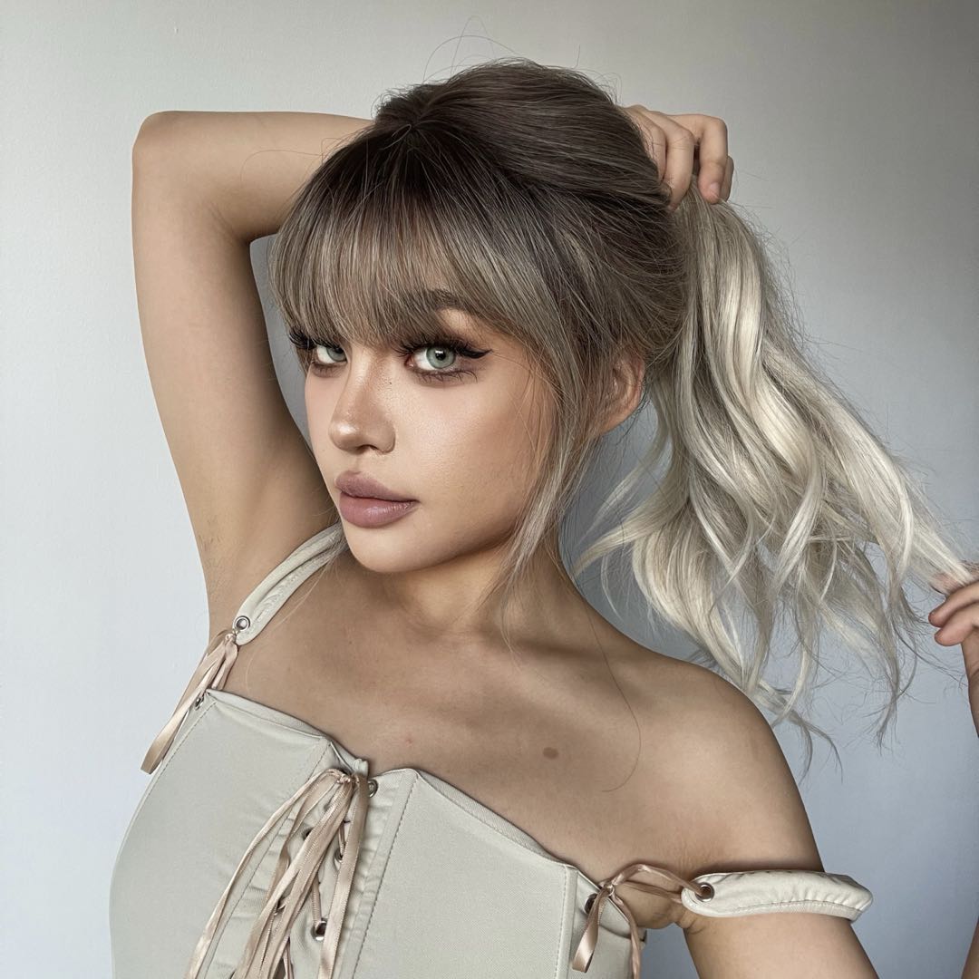 Eden-DWY Ombre Blonde Wavy Synthetic Wig With Bangs