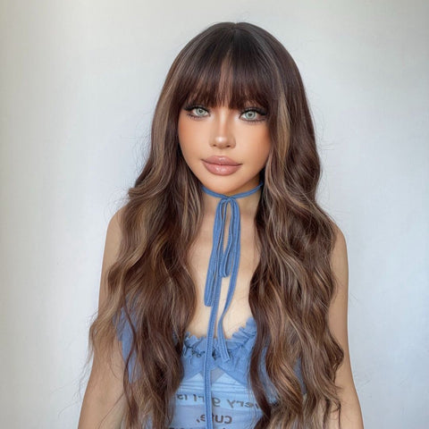 Jacqueline-DWY Elegant Ombre Tresses Wavy Synthetic Wig With Bangs