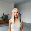DWY Ash Blonde White Balayage Highlights BOB 12 inch Wig Straight Lace Front Wig
