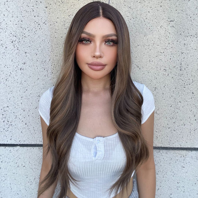 Molly-DWY Lace Front T-Part Ombre Brown Blonde Tresses Wavy Synthetic Wig