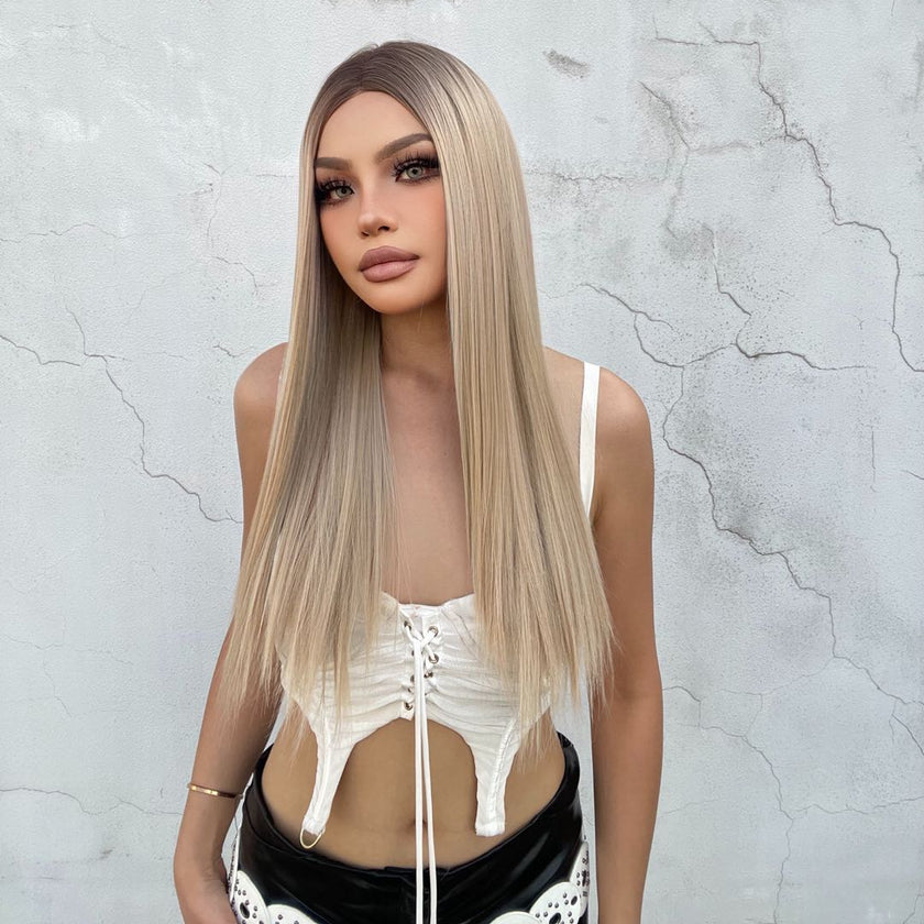 (Us Only)Mackenzie-DWY Lace Front T-Part Ombre Blonde Long Straight Synthetic Wig