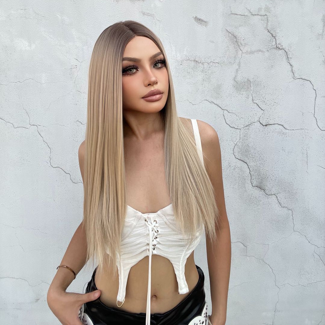 (Us Only)Mackenzie-DWY Lace Front T-Part Ombre Blonde Long Straight Synthetic Wig