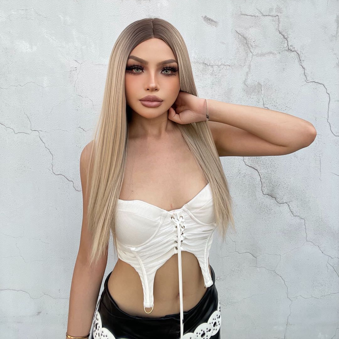 (Us Only)Mackenzie-DWY Lace Front T-Part Ombre Blonde Long Straight Synthetic Wig