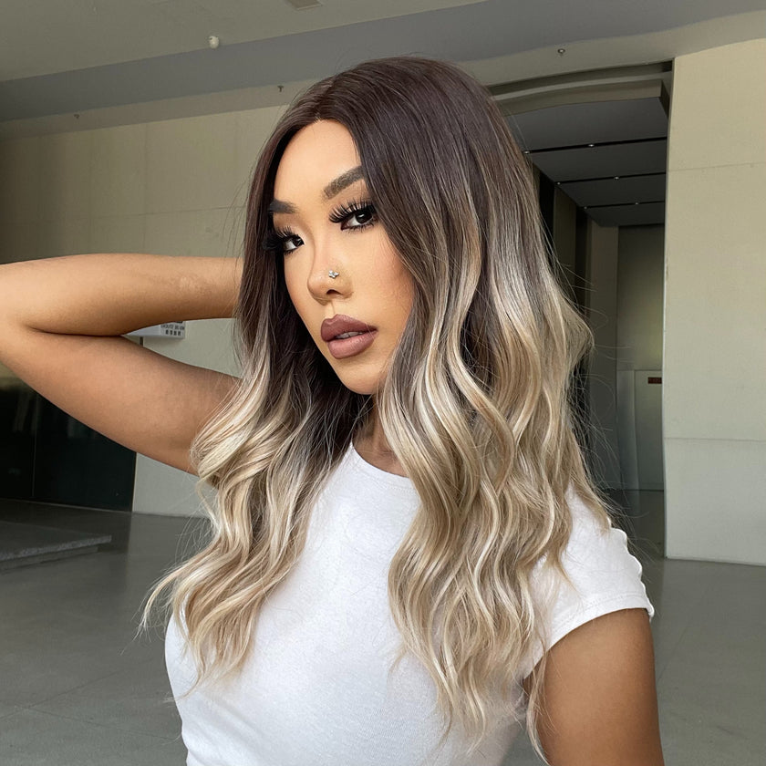 May-DWY Lace Front Middle Part Curly Ombre Blonde Glueless Synthetic Wig