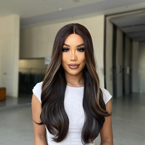 [Adr] New DWY Honey Brown Highlight Wig Lace Front Wig for Women Body Wave Wig Heat Resistant Synthetic Wig Natural Looking BL66069-1