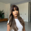 Sienna-DWY Omber Brown Long Curly Synthetic Wigs With Bangs