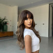 Sienna-DWY Omber Brown Long Curly Synthetic Wigs With Bangs