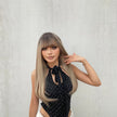 Shenna-DWY Ombre Blonde With Brown Highlights Long Natural Wavy Synthetic Wig With Bangs