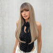 Shenna-DWY Ombre Blonde With Brown Highlights Long Natural Wavy Synthetic Wig With Bangs