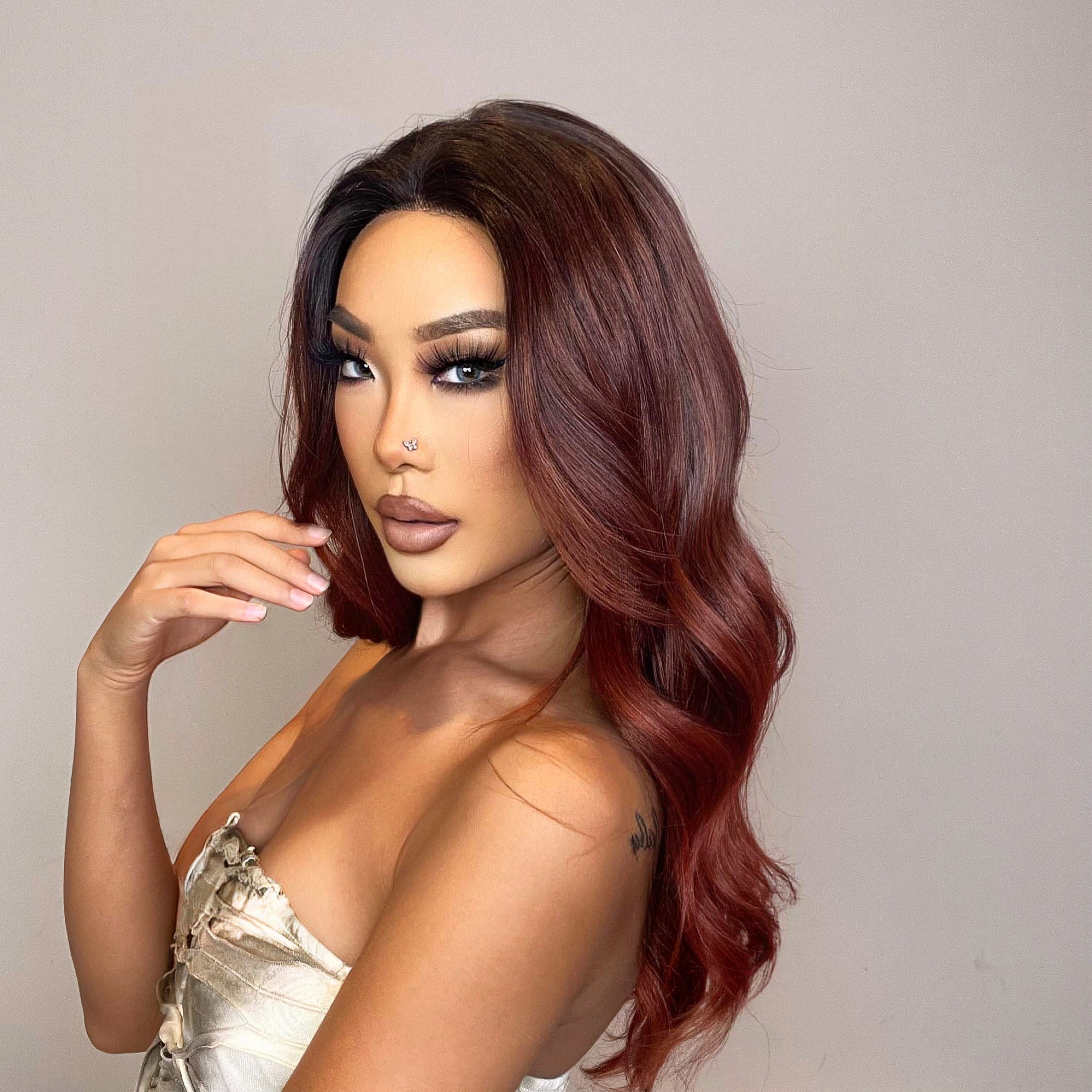 DWY T Part Long Curly Natural Honey Brown With Blonde Highlight Synthetic Wig