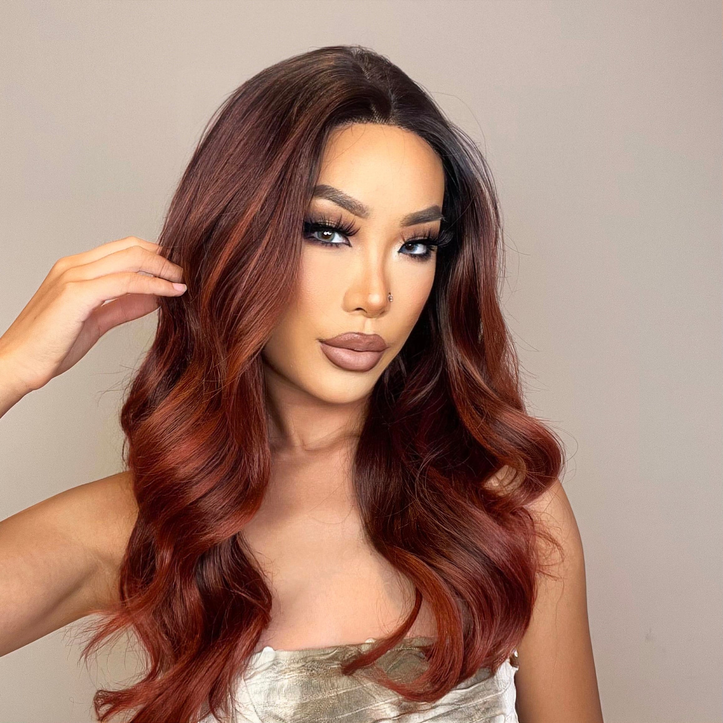 DWY T Part Long Curly Natural Honey Brown With Blonde Highlight Synthetic Wig