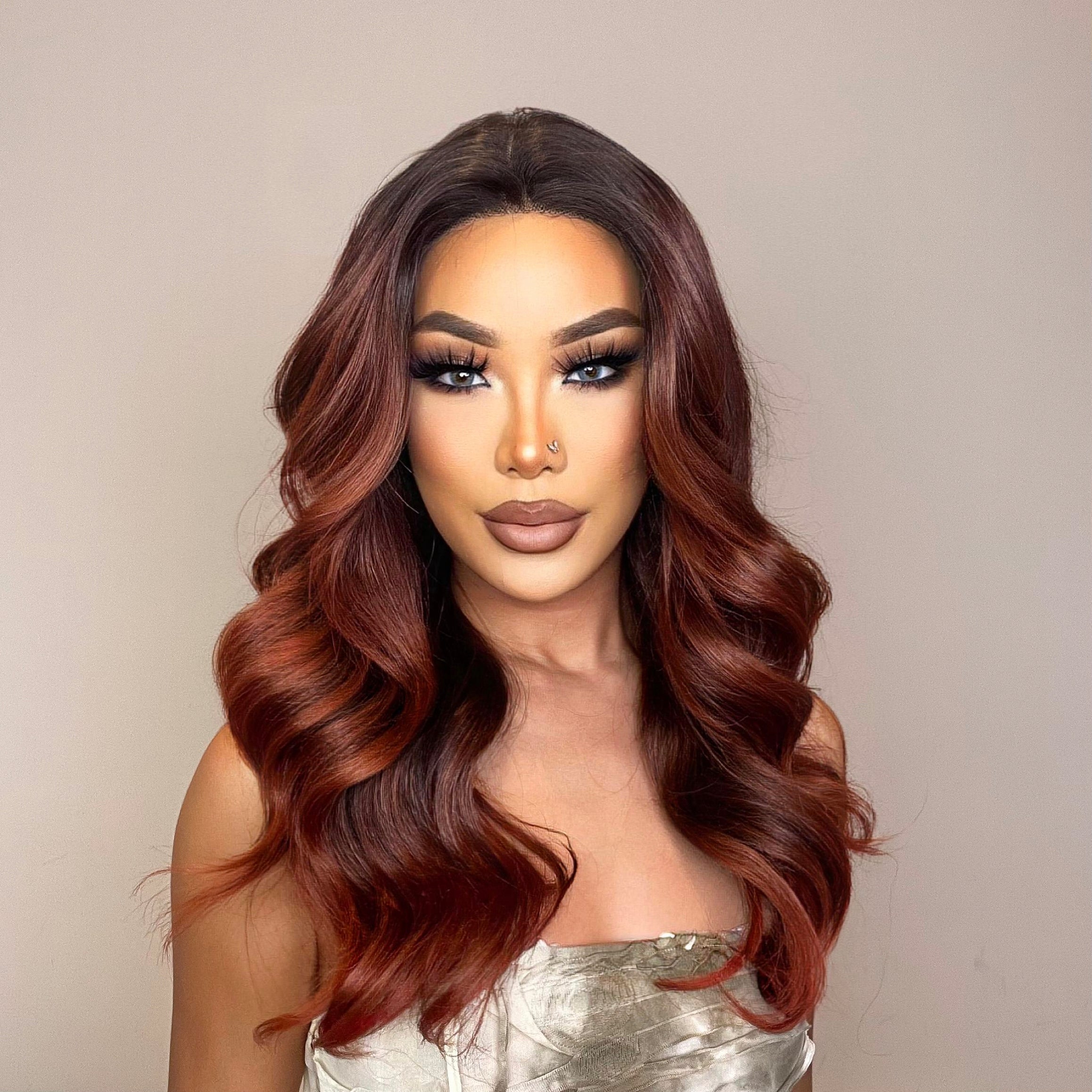 DWY T Part Long Curly Natural Honey Brown With Blonde Highlight Synthetic Wig