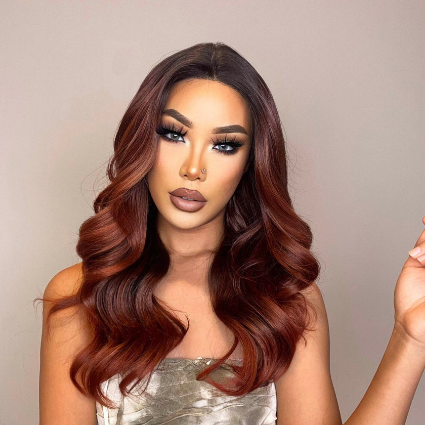 DWY T Part Long Curly Natural Honey Brown With Blonde Highlight Synthetic Wig