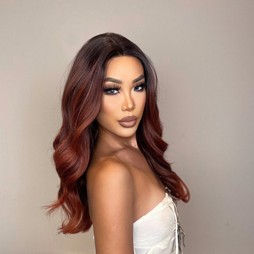 DWY T Part Long Curly Natural Honey Brown With Blonde Highlight Synthetic Wig