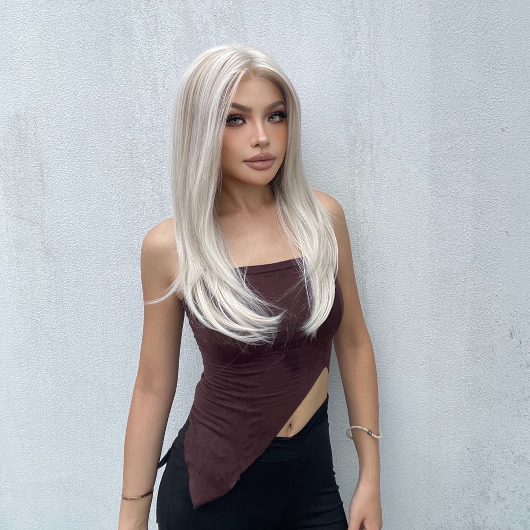 Chicago-DWY Lace Front 13×6 Free Part Arctic Blonde Highlight Natural Wavy Synthetic Wig