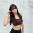 Katie-DWY Long-length Sliky Stright Black with Bangs Glueless Synthetic Wig