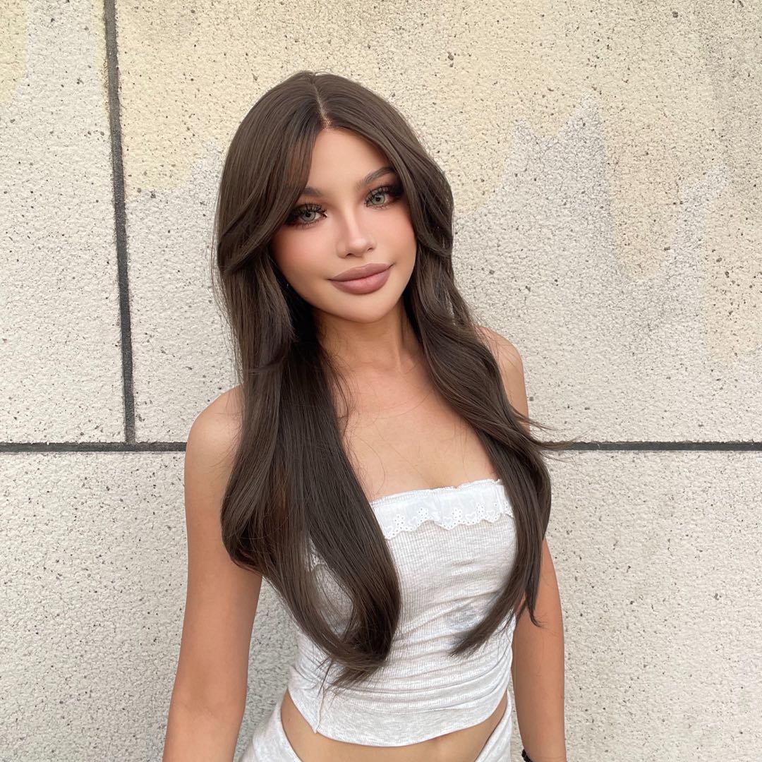 Luanne-DWY Lace Front Middle Part Long-Length Natural Wavy Brown Glueless Synthetic Wig