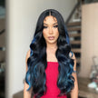 DWY 26-Inch Long Black Wavy Wig with Blue Highlights – Synthetic Heat-Resistant Curly Wig for Stylish Daily Wear and Parties HC11140-1
