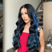 DWY 26-Inch Long Black Wavy Wig with Blue Highlights – Synthetic Heat-Resistant Curly Wig for Stylish Daily Wear and Parties HC11140-1