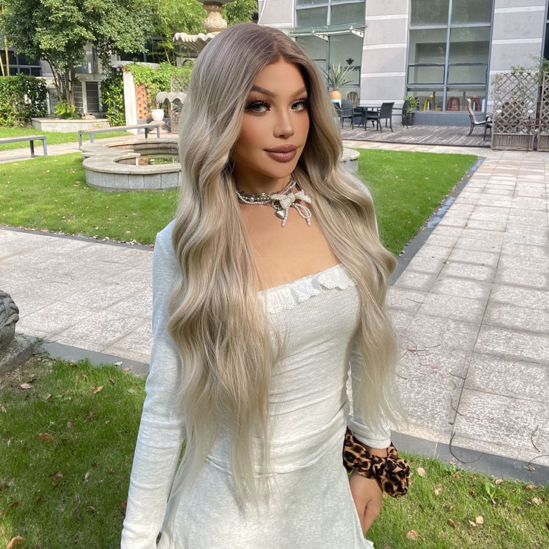 Piper-DWY Lace Front Middle Part Tresses Wavy Rooted Platinum Blonde Synthetic Wig
