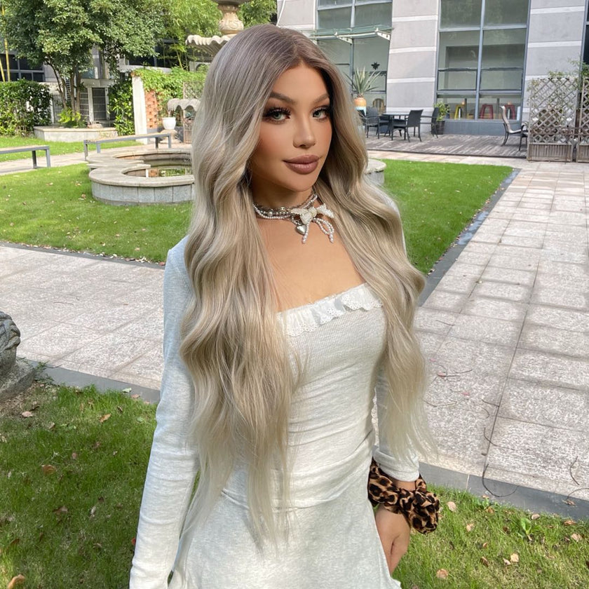 Piper-DWY Lace Front Middle Part Tresses Wavy Rooted Platinum Blonde Synthetic Wig