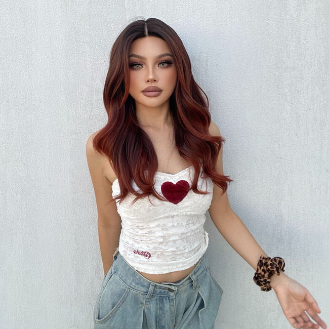 (Us Only)DWY T-Part Lace wig Mid-Length Curly Wig Copper Orange Red with Dark Root