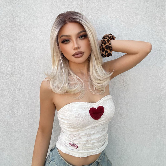 Roxy-DWY Mono Lace Front Free Part Rooted Light Blonde Mid-Length Curly Synthetic Wig