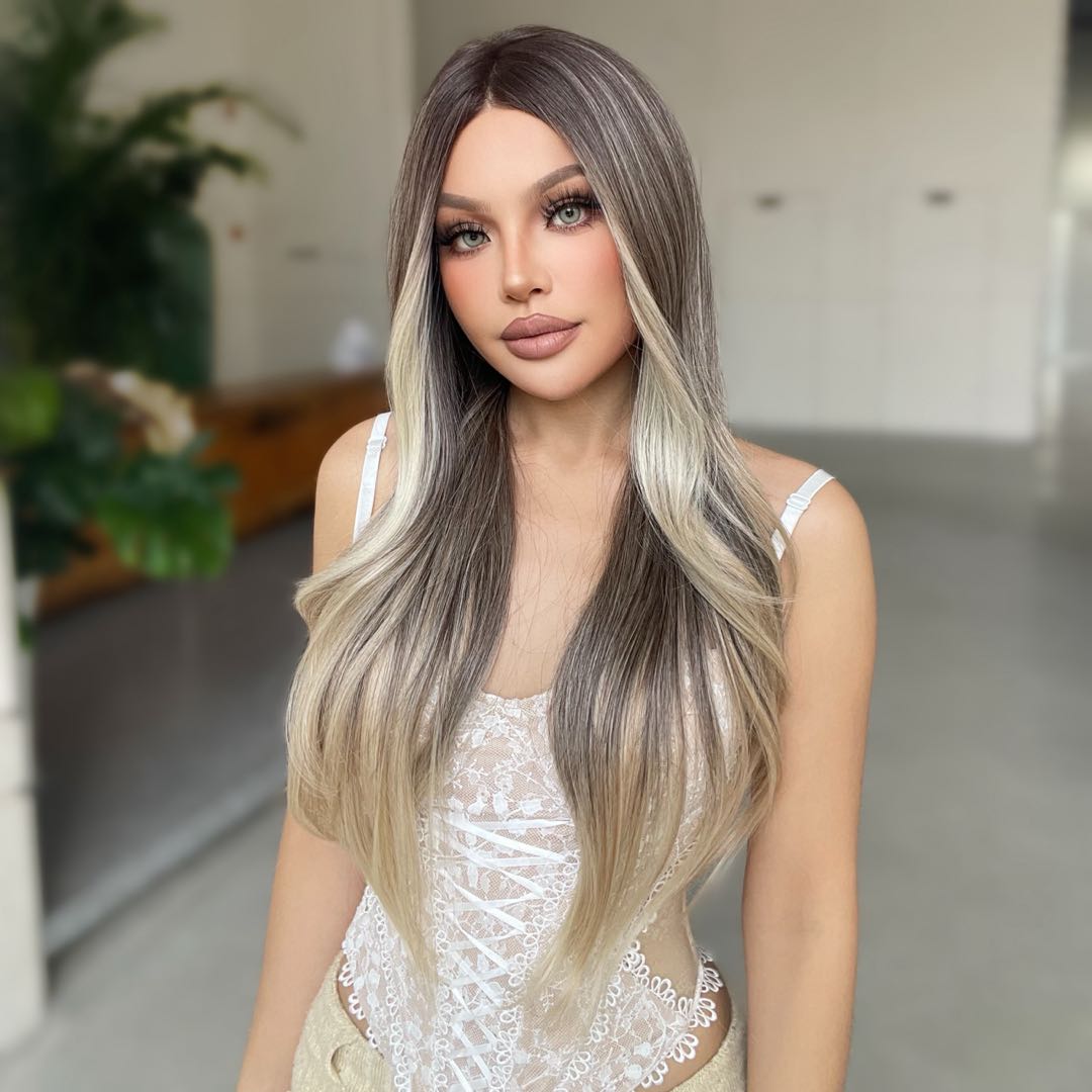 Olive-DWY Mono Lace Front Curly Free Part Ombre Brown With Blonde Synthetic Wig