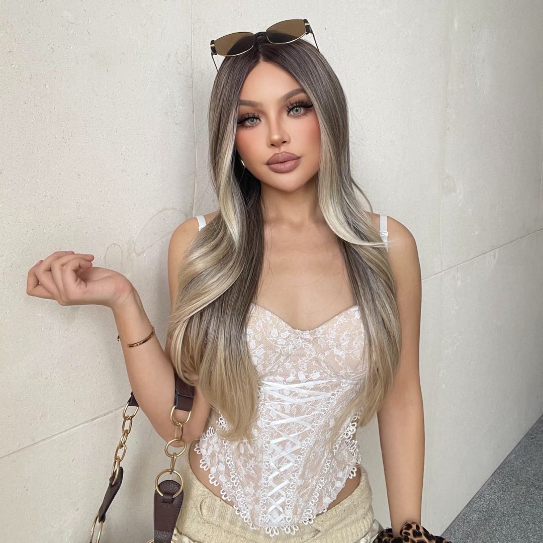 Olive-DWY Mono Lace Front Curly Free Part Ombre Brown With Blonde Synthetic Wig