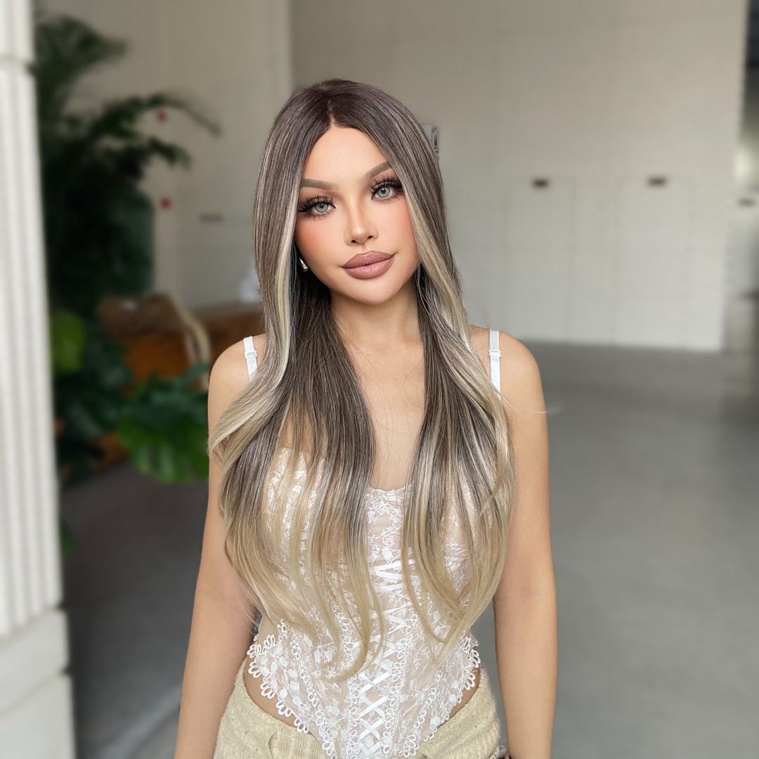 Olive-DWY Mono Lace Front Curly Free Part Ombre Brown With Blonde Synthetic Wig